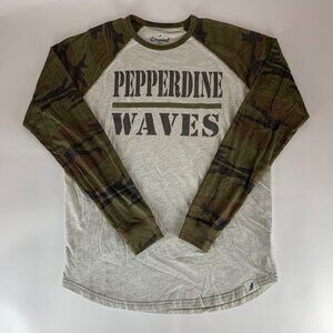 Pepperdine Waves Beige Green Camo League Raglan Long Sleeve Shirt Mens Large